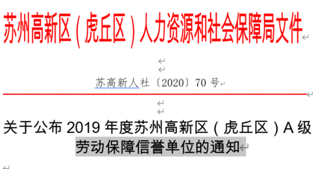 和印爱欧数码获评“2019年度苏州市劳动保障A级诚信单位”